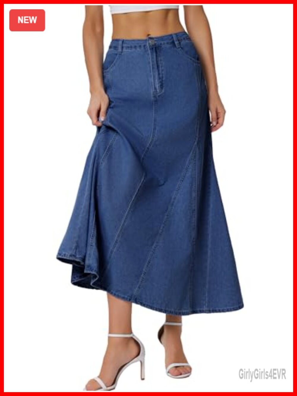 Women's Long Denim Maxi Skirt Fishtail Mermaid Hem A-Line